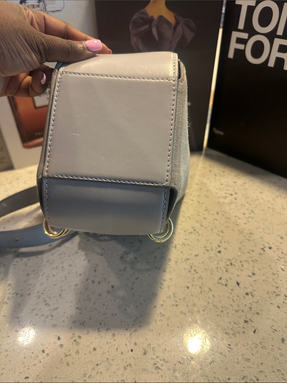 See By Chloe Gray Leather Drawstring Crossbody with Gold Accents - Picture 8 of 17